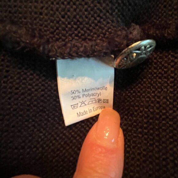 VINTAGE EUROPEAN Black Cardigan Sweater with Silver Decorative Buttons  No Label - Picture 9 of 10